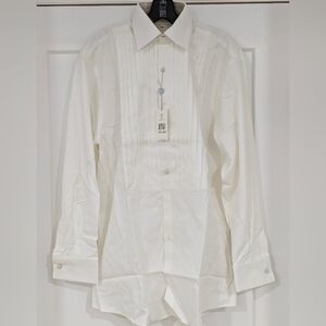 Joseph Abboud White Pleated Tuxedo Shirt